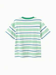 Balabala Unisex Short Sleeve T-Shirt, Classic Round Neck Design, Soft & Comfortable Fabric, Easy Care, Suitable For Summer Wear - Green and White - View 3