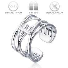 1pc 925 Sterling Silver Minimalist Fashion Multi-Layer Cross Design Wide Band Ring, Suitable For Everyday, Casual, Holiday Wear, Birthday Gift - Silver - View 9