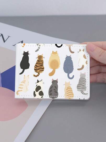 1pc Cute Cat Pattern Driving License ID/Card Holder, Compact Credit Card/License Wallet, Holds Vehicle Documents, ID/Business Cards/Gift Cards/Coins, Multi-Slot Card Case, Suitable For Drivers And Business People