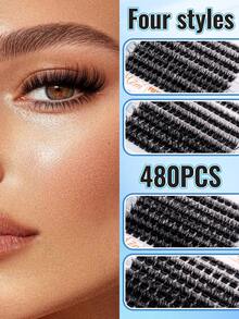 640/570/480/300pcs D-Curl Eyelash Extensions, High Capacity DIY Eyelash Extension Kit, Suitable For Beginners, Long-Lasting And Durable, Single Lashes, Mixed Styles, DIY Eyelash Clusters, Easy To Create Charming Eyes At Home, Essential Makeup, Large Capacity Eyelash Set, Suitable For Travel, Daily Wear (Suitable For Beginners), Weddings, Dates, Parties, Holidays, Also Suitable As Christmas/Halloween/Gift Eyelash Set. - D - 查看 5