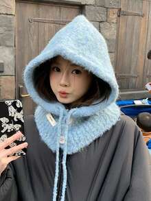 女士针织拉法帽，防风保暖护耳针织帽围巾套装，秋冬款