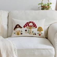 1pc Easter Bunny & Mushroom Embroidered Decorative Pillow Cover, Suitable For Indoor Decor, Spring/Summer Decorative Pillowcase, Pillow Insert Not Included - Multicolor - View 10