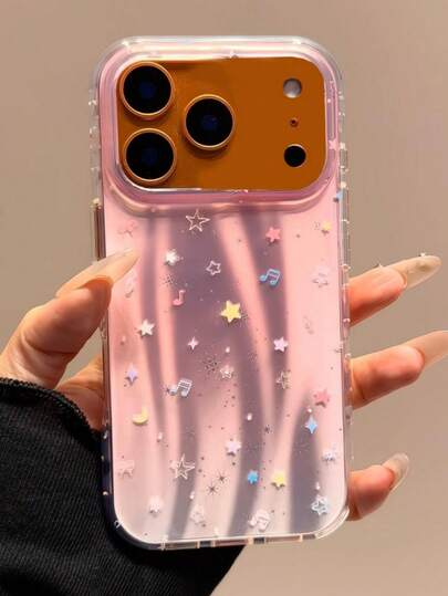 Cute Musical Notes Stars Asymmetrical Water Ripples Shockproof Phone Case Compatible With IPhone 17 16 15 Pro Max 13 14 12 Pro 14 15 16 Plus 11 Fashion Aurora Laser Gradient Color Cover S