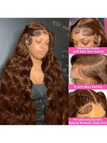 34 Inch Glueless Wigs Human Hair Pre Plucked Brown 13x4/13*6 HD Lace Front Wigs Human Hair Glueless 200% Density Body Wave Lace Front Wigs Human Hair With Baby Hair - S4 - 查看 5