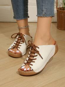 女士平底厚底坡跟凉鞋，时尚设计，休闲穿着的理想之选，夏季必备礼物，百搭鞋履 - 白色 - 查看 4