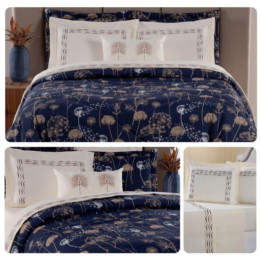 King Size Vienna Comforter Set + 9-Piece Percale 180 Thread Count Sheet Set - 藏蓝色 - 查看 1