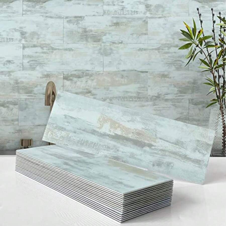 CYPNVAOVI Azulejos adhesivos para azulejos de cocina despegar y pegar azulejos de baño azulejos adhesivos de mármol de 3.9 x 11.8 pulgadas Gris 16 azulejosFashion - 219614678 - Ver 1