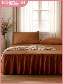 1pc Ruffle Bed Skirt,15 Inch Drop Easy Fit, Non-Slip Supersoft Coverlet With Platform, Romantic Style, For Home Bedding And School Bedding Dorm Essentials, Machine Washable, Oeko-Tex Certified, Mocha Brown - Mocha Brown - View 2