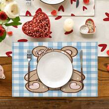 1件/4件装情人节涤纶装饰餐垫，心形气球汽车图案，防污，适合家居、餐厅、餐桌装饰、乔迁、生日礼物 - 彩色 - 查看 6