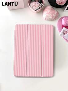 Stylish Pink Striped Design Flat Protective Case, Compatible With IPad 10.2", IPad (A16) 11", 11th Gen 2025 IPad 9th/10th, IPad Air 4th 10.9", Galaxy Tab S6 Lite 10.4", /, Anti-Drop, Pen Slot, Sleep/Wake Support, Romantic Gift - 粉紅色的 - 查看 5