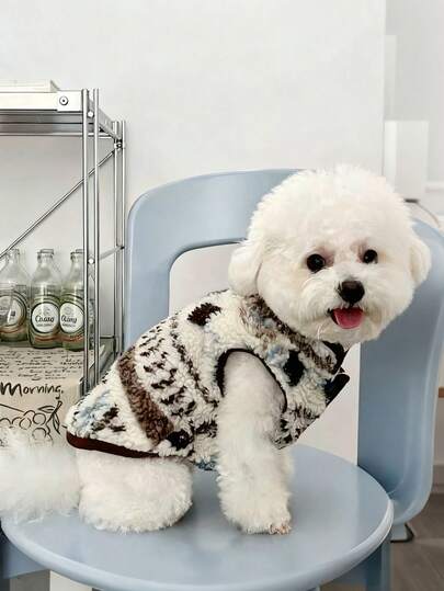 Fair Isle Style Jacquard Fleece Dog Vest, Warm Pet Sweater For Small/Medium Dogs & Cats, Comfortable Outdoor Jacket, Soft Pullover Winter Clothes For Small Dogs