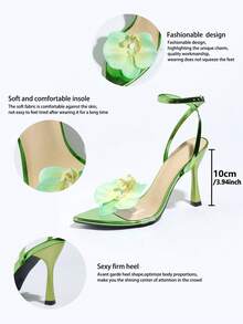 女士优雅兰花装饰交叉绑带金属质感闪亮亮绿色露趾高跟凉鞋，时尚尖头细高跟鞋，适合派对、婚礼、舞台表演，也适合情人节、母亲节、妇女节、新年、夏季穿搭。 - 綠色 - 查看 9