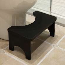 Taburete de baño de bambú, mejora la postura de cuclillas, plataforma elevada, material de bambú, adecuado para el inodoro, el baño - Negro - Ver 2