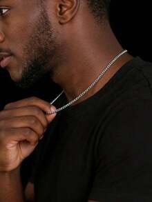 1pc Stainless Steel Men's Necklace, Minimalist Solid Chain Necklace, 3mm Width Side Chain Necklace, Everyday Wear For Men