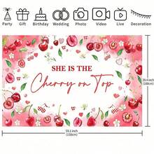 1 件粉色蝴蝶结樱桃主题派对背景横幅 - 印有“她是锦上添花”字样，适用于婴儿派对、生日庆祝、洗礼、新娘派对、拍照墙背景，完美礼物 - 彩色 - 查看 6