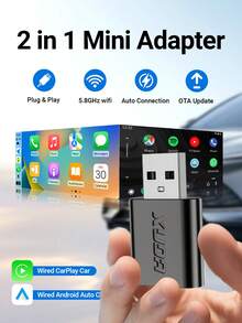 XUDA 2026 全新超迷你适配器，有线转无线 CarPlay 和 Android Auto 二合一智能盒，兼容 99% 的原厂有线 CarPlay/Android Auto 车辆，支持 2.4~5.0 GHz WiFi6，小巧时尚设计，可在线升级，连接快速，无需电池