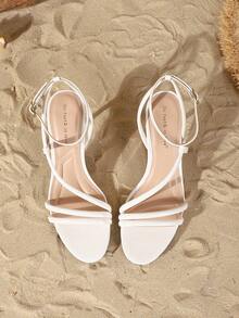 On feet& in love Women's Fashionable Elegant Round Toe Strap Open Toe High Heel Sandals, Suitable For Pairing With Party Dresses In Summer - White - View 6