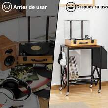 Mueble para Tocadiscos y Vinilos, Mueble para Vinilos con 4 Ruedas Móviles, con Bolsa para Guardar Discos Soporte Reproductor Discos Almacenamiento Discos Vinilo, Organizador para 100 Discos de Vinilo - Negro - Ver 8