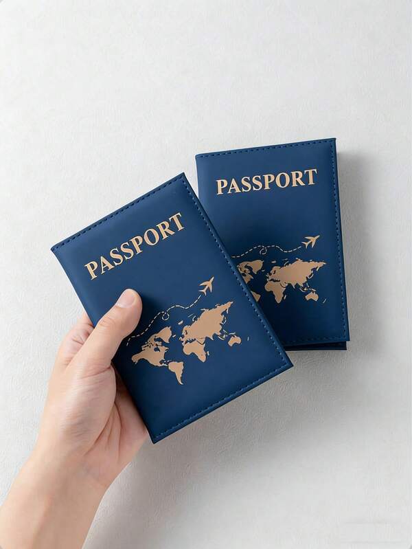 1pc Creative Blue PU Passport Cover Holder, Fashionable Passport Protector Suitable For Holiday Travel