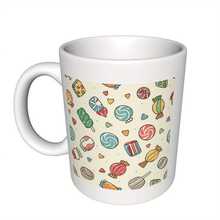1pc 11oz Double-Sided Candy Illustration Ceramic Coffee Mug - Colorful Novelty Design, Unique Birthday Holiday Gifts Women Men Him Her, Festive Drinkware, Playful Kitchenware, Vibrant Print Quality - White - View 2