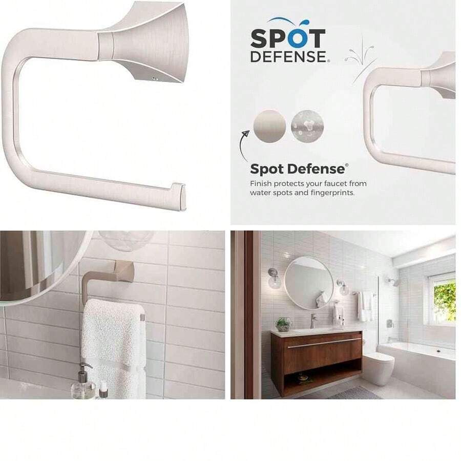 Anillo para Toalla de Baño Bruxie, Montaje en Pared con Tornillos Ocultos, Acabado en Níquel Cepillado, Incluye Guía de Instalación para Paneles de Yeso o Pernos - como se muestra en la figura - Ver 1