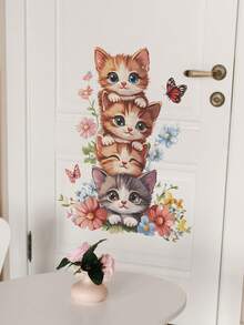 1pc/3pcs Removable PVC Wall Stickers, Cartoon Cat, Giraffe, Panda Climbing Tree, Decor For Kids Room, Nursery, Suitable For Bedroom, Living Room, Study, Dining Room, Bathroom, Home Wall Decoration - Multicolor - View 11