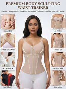 ZGQNBelle Waist Trainer Bodysuit Shapewear For Women Tummy Control  Back Smoothing Body Shaper Adjustable Straps FUPA Control Workout Girdle Postpartum Revenge Body Shapewear - 杏色 - 查看 2