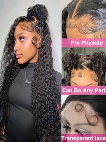 360 Lace Front Wigs Human Hair Deep Wave Glueless Transparent Lace With Drawstring 360 Human Hair Wig Full Lace Pre-Plucked Curly Wet & Wavy Natural Look