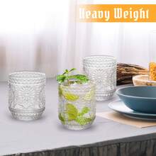 Vintage Embossed Floral Drinking Glass Set Of 4, 12oz Clear Heavy Base Glass Cups For Cocktail, Juice, Wine, Aesthetic Home Bar Decor - Transparent - 380ml - View 6