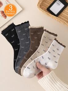 1/3/5/10 Pairs Of Women's Random Bow Solid Color Bubble Mouth Fashionable Mid Tube Socks, Soft, Comfortable, Breathable, Versatile, Cute And Casual In All Seasons, Suitable For Daily Outings And Gatherings - Multicolor - View 11