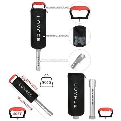 Ball Retriever, Shag Bag Balls With Detachable Aluminum Alloy Tube