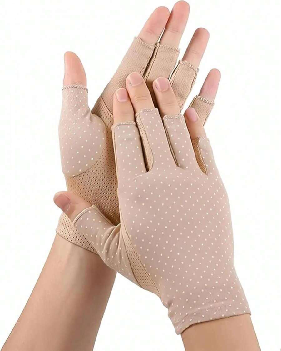 INOGIH Women Sunblock-Fingerless Gloves UV-Sun-Protection Driving Non-Slip Outdoor Gloves For Women Girls - ColorA - 查看 1