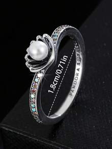 1枚情人节主题浪漫珍珠贝壳戒指，银色单指戒指，女士款，优雅个性日常佩戴，送给女友的礼物，情人节礼物（消耗品）（提示：由于光线和拍摄角度的原因，实物与图片可能存在轻微色差） - 銀色戒指 - 查看 12