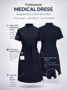 Women's Scrubs Nurse Scrubs Workwear Dentist Healthcare Pet Hospital Laboratory Drawstring Short Sleeve Dress