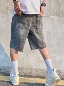 Distressed Washed Loose Fit Denim Shorts For Teens, Grey - Grey - View 3
