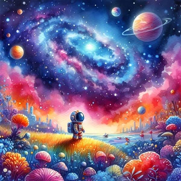 1件套5D DIY太空系列宇航员与宇宙行星图案全钻石画艺术套装，适合成人初学者，钻石画家居墙面装饰礼品