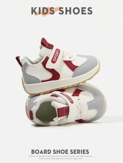 1 Pair Children's Shoes, Decorated With Contrast Color Lines, Made Of Synthetic Leather And Fabric, Round Toe Design, Low-Top, Hook And Loop Closure, Flat Style, Retro Casual, Suitable For Daily Wear, Parent-Child Outings, Etc. [Please Select Size According To Actual CM Measurement]