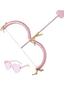 1 Set Romantic Cupid Angel Costume Accessories, Including Heart Glasses & Bow Arrow, Suitable For Women, For Costume Party, Role Play Games, Also An Ideal Valentine's Day Gift - Multicolor - View 3