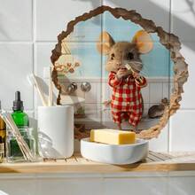 1片可爱小老鼠刷牙墙贴，3D立体墙面装饰，自粘式，浴室装饰，高品质吸睛设计 - 彩色 - 查看 2