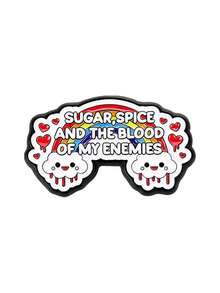 1枚暗黑童话主题珐琅徽章“糖香料与我敌人的鲜血”趣味语录彩虹云心形设计对比风格胸针，适用于服装、背包，是暗黑幽默和网络迷因文化爱好者的理想之选。 - 彩色 - 查看 10