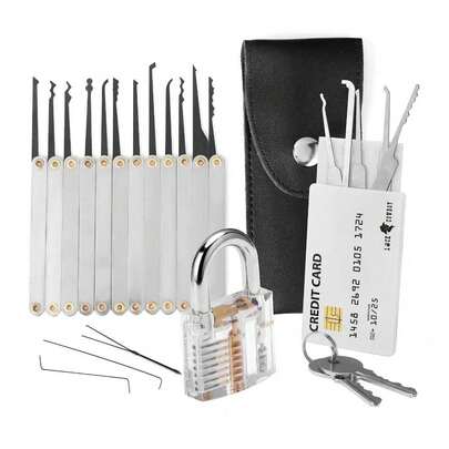 Locksmith Tools, Beginner Learning Tools, Best Tools, Tool Kit With Transparent Padlock, Plus Hidden Locksmith Tool Card
