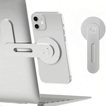 1pc Adjustable Aluminum Laptop Stand With Magnetic Phone Holder - Ultra Thin Foldable Side Clip, Compatible With IPhone And All Phones, Portable Computer Extension Stand