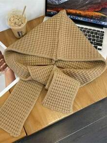 1pc Winter Hat & Scarf Set, Solid Color Design, Warm & Versatile Knitted Hooded Poncho - Multicolor - View 13