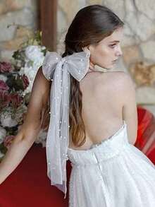 Pinzas para el cabello vintage para damas de honor, con cuentas, tul, cinta, perlas y lazos para boda y novia - Blanco - Ver 4