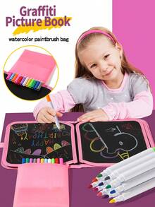 Children's Easter Bunny Chalkboard Doodle Book, Reusable Washable Drawing Pad With 12 Watercolor Pens, Portable Travel Early Education Art Toy, Easter Gift - Multicolor - View 6