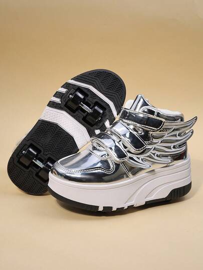 Kids Roller Skate Shoes With 4 Wheels, Detachable Wheels, Roller Skating Shoes, Outdoor Sports Shoes, Fashion Casual Shoes, Hook And Loop Closure, For Boys And Girls