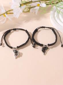 2 piezas Pulsera de magnética trenzada ajustable con dije de mariposa de aleación - Mariposa - Ver 6