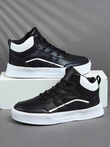 2026新款男士休闲鞋，复古经典军绿色运动鞋，真皮系带休闲鞋，厚底增高，柔软舒适透气轻便鞋底，适合日常通勤，高帮男士运动鞋，男士休闲鞋，时尚个性街头风学生帅气鞋，系带男鞋，男士滑板鞋 - 黑色 - 查看 1