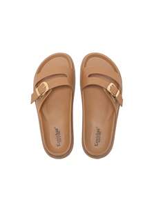 Women's Slip-On Flat Sandals, Comfortable Open Toe Beach Slippers - Mocha Brown - View 9
