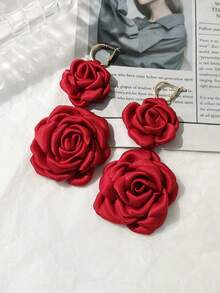 LADYCOCO 1/2 Cặp bông tai mặt dây chuyền hoa vải thủ công, phù hợp cho trang phục hàng ngày và đám cưới của phụ nữ - Màu Đỏ Sâu - Xem 18